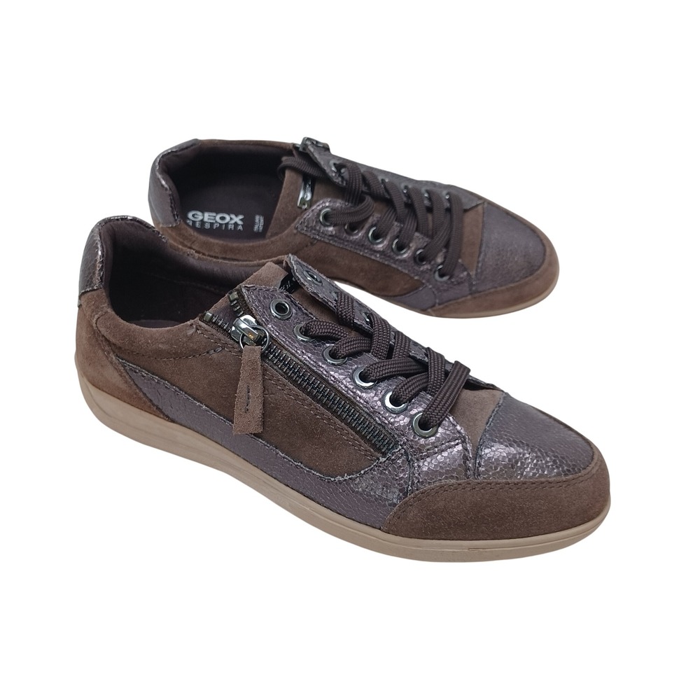 Geox Respira Womens Brown Suede Metallic Snakeskin Side Zip Sneakers Low Top 7